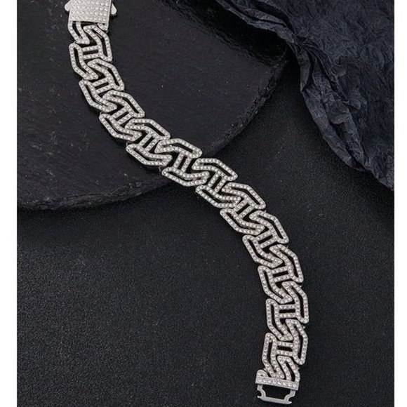 8" Mens 2ct Diamond 14K White Gold Chain Link Bracelet 2 ct 14 Karat Silver 8in - Picture 10 of 11